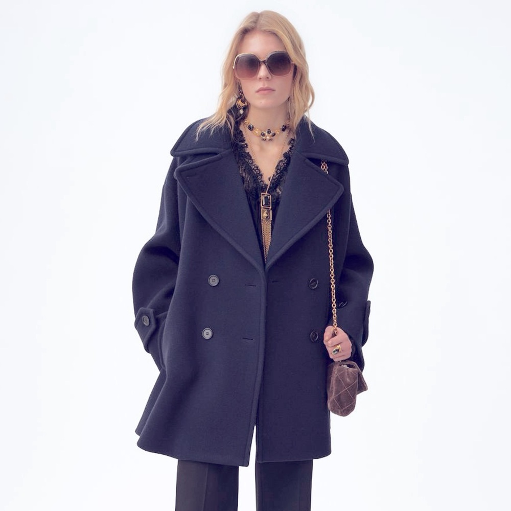 Stephanie Matthews Petite Navy Double Breasted Wool Coat